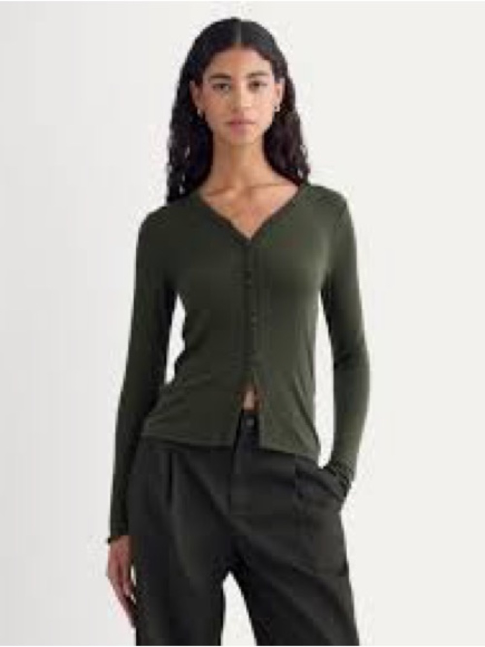 Everlane Women’s Sheer V-Neck Cardigan Butterluxe Dark Green M